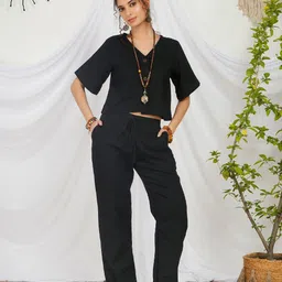 Boholyfe Evadne Raven Short Sleeves Organic Cotton Shirt With Trouser Co-Ords-picture-16