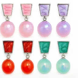 LOVANSH Lovansh Multi Colored 4 Pair Crystal Alloy Drops & Danglers Korean Earrings image 4