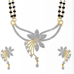 True bella Stone-Studded & Beaded Mangalsutra With Earrings-image-5