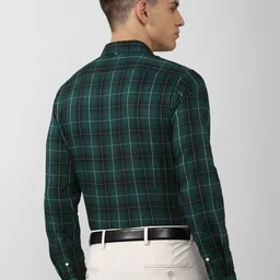 Van Heusen Men Green Slim Fit Tartan Checked Formal Shirt image 3