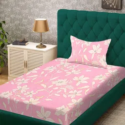 KLOTTHE Pink Floral Polycotton Single Bedsheets-picture-35