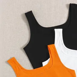 BAESD Pack Of 3 Ribbed Round Neck Sleeveless Tank Crop Tops image 3