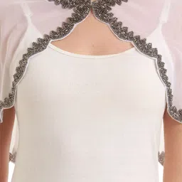 JEDCO Women Self Design Embroidered Tie-Up Neck Crop Shrug image 5