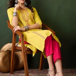 Sangria Geometric Embroidered Mirror Work Pure Cotton Straight Kurta-picture-29