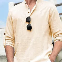 AMRIT TOP WEAR Mandarin Collar Cotton Straight Kurta image 3