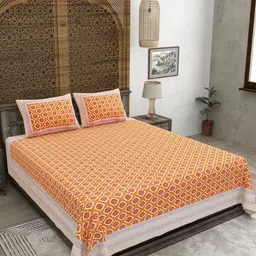 CLOTHOLOGY Orange Floral Printed Pure Cotton 180 TC King Bedsheet Set 2.75 m x 2.25 m-picture-15