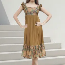 Ethniclook Floral Print Flutter Sleeve Ruffled A-Line Midi Dress-picture-11