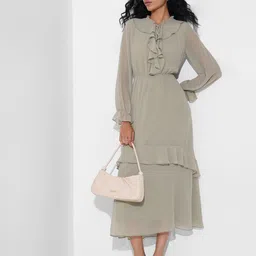Annabelle by Pantaloons Women Solid Ruffle Details A-Line Midi Dress-picture-39