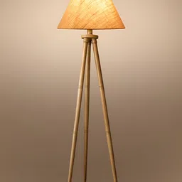 Devansh Beige cotton Drum shade with Wooden Tripod Lamp 14x14x56 Inches image 3