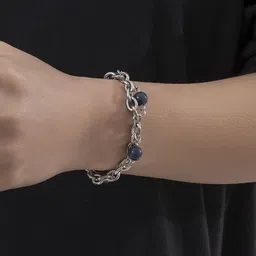StyleCast x Revolte Men Silver-Plated Artificial Beaded Link Bracelet image 2