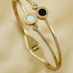ARTKLIM Twin Orbit Stainless Steel Gold-Plated Stones Studded Bangle-Style Bracelet image 4