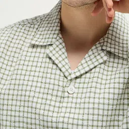 THE BEAR HOUSE Men Cuban Collar Micro Checked Cotton Casual Shirt image 3