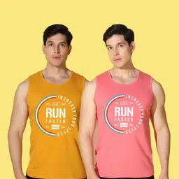 WOOSTRO Men Pack of 2 Typography Printed Round Neck Cotton Slim Fit Sports T-shirts image 4