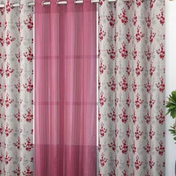 Galaxy Home Decor Pink & White 3 Pieces Floral Printed Sheer Long Door Curtains-picture-10