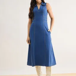 Orchid Blues Denim A-Line Midi Dress-image-71