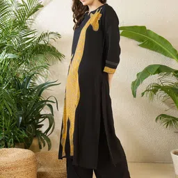 Indo Era Floral Printed Thread Work Pure Cotton Kurta With Palazzos image 5