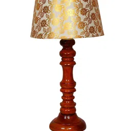 foziq Brown & Gold-Toned Printed Wooden Table Lamp image 2