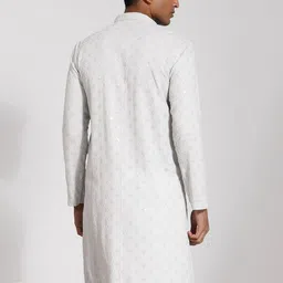 VASTRAMAY Embroidered Long Sleeves Mandarin Collar Sequinned Pastels Kurta image 4