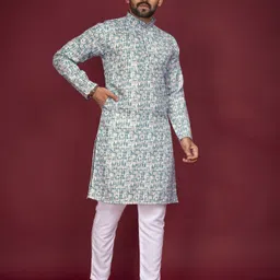cellux Men Cotton Blend Kurta Pyjama Set image 3