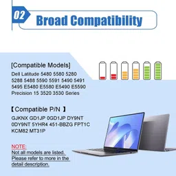 TECHCLONE 93FTF GD1JP 0GD1JP DY9NT 0DY9NT 5YHR4 451-BBZG Series GJKNX 6 Cell Laptop Battery image 4