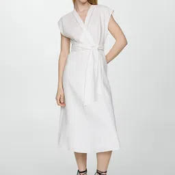 MANGO Linen Wrap Midi Dress image 4