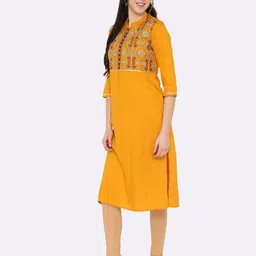 shashvi Women Yellow & Red Geometric Embroidered Thread Work Kurta image 3