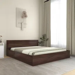 mintwud from pepperfry Kuruma King Size Bed with Box Storage In Walnut Melamine Finish image 1