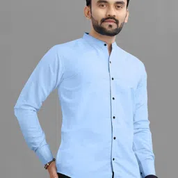 ethnic trendz Men Regular Fit Solid Mandarin Collar Casual Shirt image 5