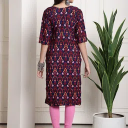 7threads KALINI Women Multicoloured Floral Printed Thread Work Crepe Kurta image 4