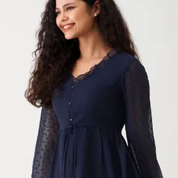 AASK Self Design V-Neck Long Sleeve Gathered Cinched Waist Top image 5