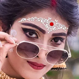 Comet Busters Reusable Bengali Bridal Bindi- White & Red image 4
