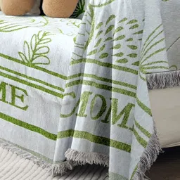 Cortina Lime Green & White Printed Reversible 3 Seater Sofa Cover Blanket image 5