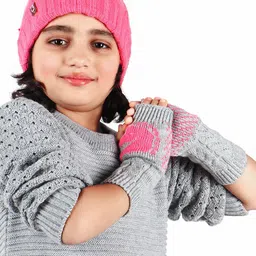 Bharatasya Kids Grey Patterned Acrylic Knitted Unicorn Winter Gloves image 4