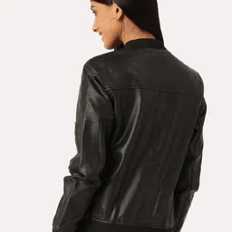 Leather Retail Women Crop Outdoor Bomber Jacket image 4