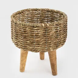 DecorTwist 3 Pcs Brown Seagrass Planter with Stand image 4