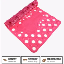 Kuber Industries Pink & Grey 2 Pieces Anti Skid PVC Bath Shower Mats With Drain Holes image 4