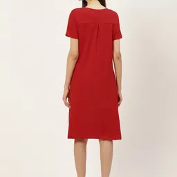 BRINNS Red Solid Pure Cotton A-Line Midi Dress image 3