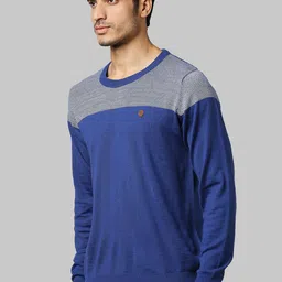 Raymond Men Blue & Grey Colourblocked Acrylic Wool Pullover image 2