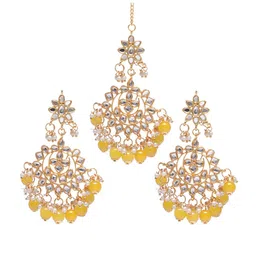 Swarajshop Gold-Plated Yellow Kundan Studded Handcrafted Jewellery Set image 2