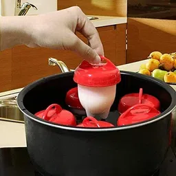 seavokes EGG Steamer Boiler silicon egg boiler Silicone Egg Boil Mould Egg Cooker (Red, White, 6 Eggs) Egg Cooker image 4