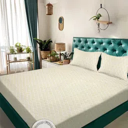 Aura Beige Geometric Printed 300 TC Fitted Double King Bedsheet Set 2.50 m x 2.25 m-picture-16