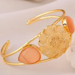 DressBerry Gold-Plated Stainless Steel Flower Shaped Cuff Bracelet-image-19