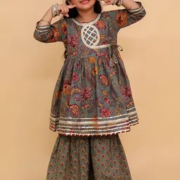 The Mom Store Girls Ethnic Motifs Printed Pure Cotton Anarkali Kurta with Sharara image 5