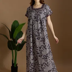 NIGHTSPREE Floral Printed Boat Neck Maxi Nightdress-picture-36