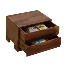 GLOBALLY INDIAN Brown Wooden Rectangle Bedside Table image 5