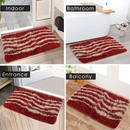 Kuber Industries Red & White 2 Pieces Velvet AntiSlip Printed Doormats image 4