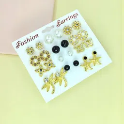 NAVJAI Set of 12 Gold-Plated Metal American Diamond Earrings image 3