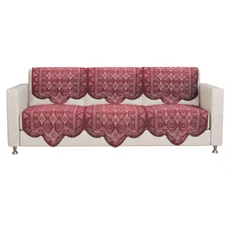 Kuber Industries Maroon & White Set of 6 Cotton Sofa Cover image 2