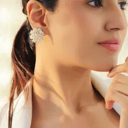 Rubans 18K Gold Plated Cubic Zirconia Studded Floral Shaped Studs image 3