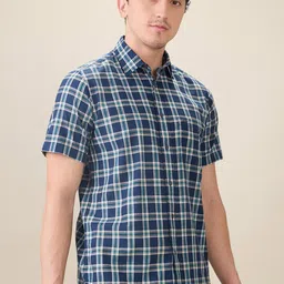 ColorPlus Men Tartan Checked Spread Collar Pure Cotton Casual Regular Fit Shirt image 2